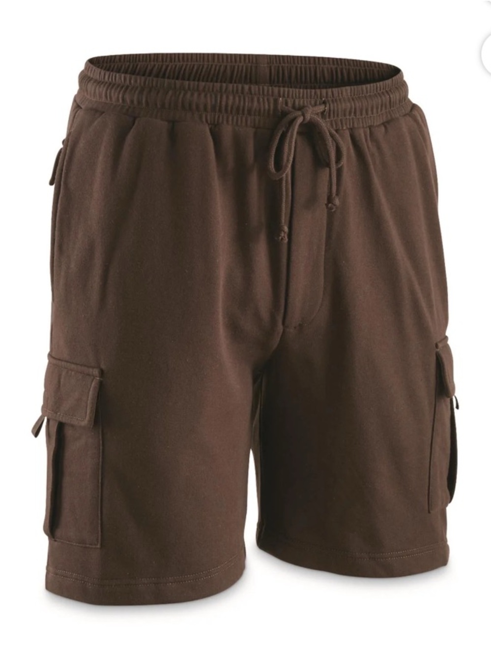 Guide Gear Men's Cargo Fleece Shorts Knit Elastic Waist Pockets Brown 2XL Casual